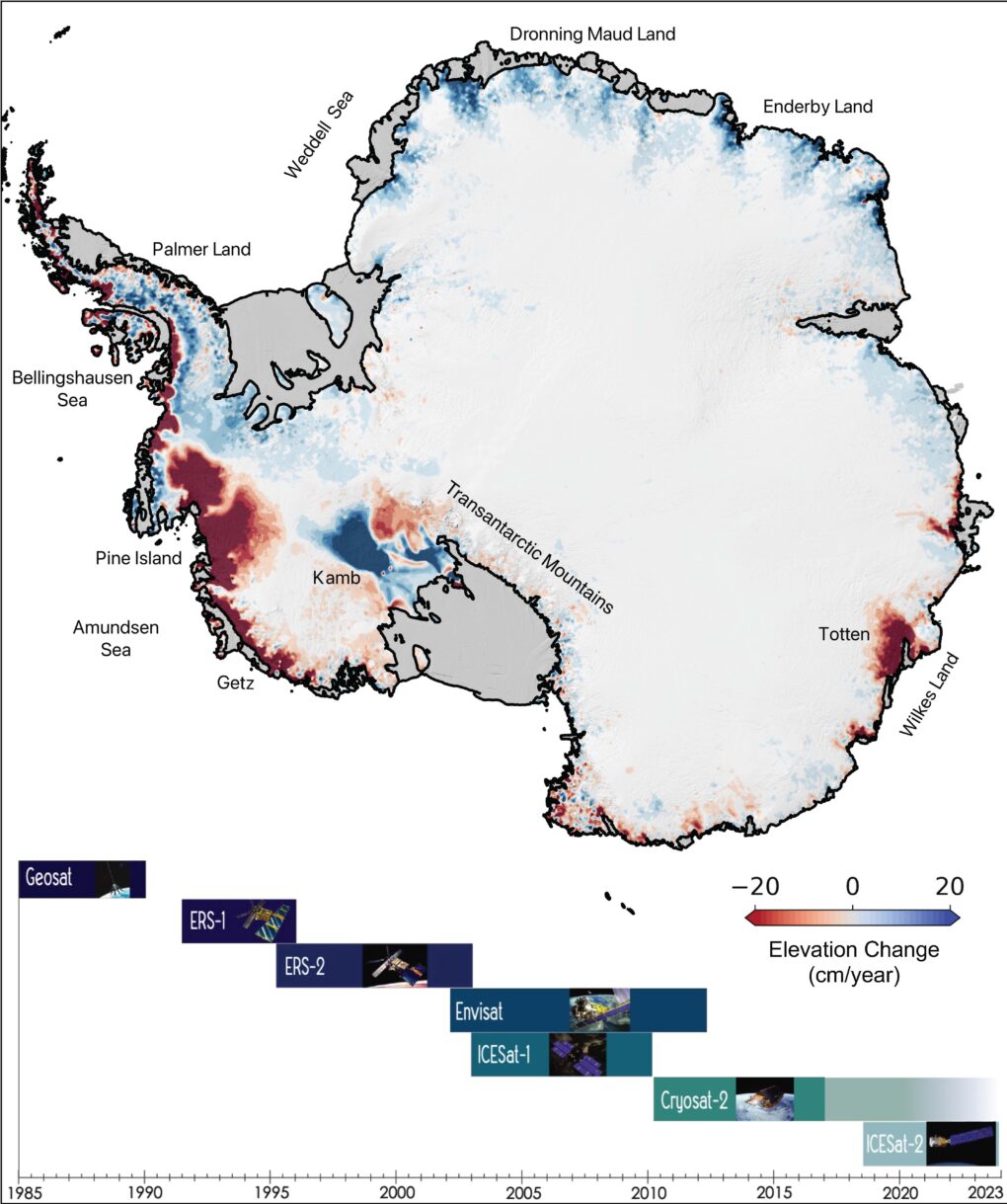 Modifiche nell'elevazione del ghiaccio in Antartide